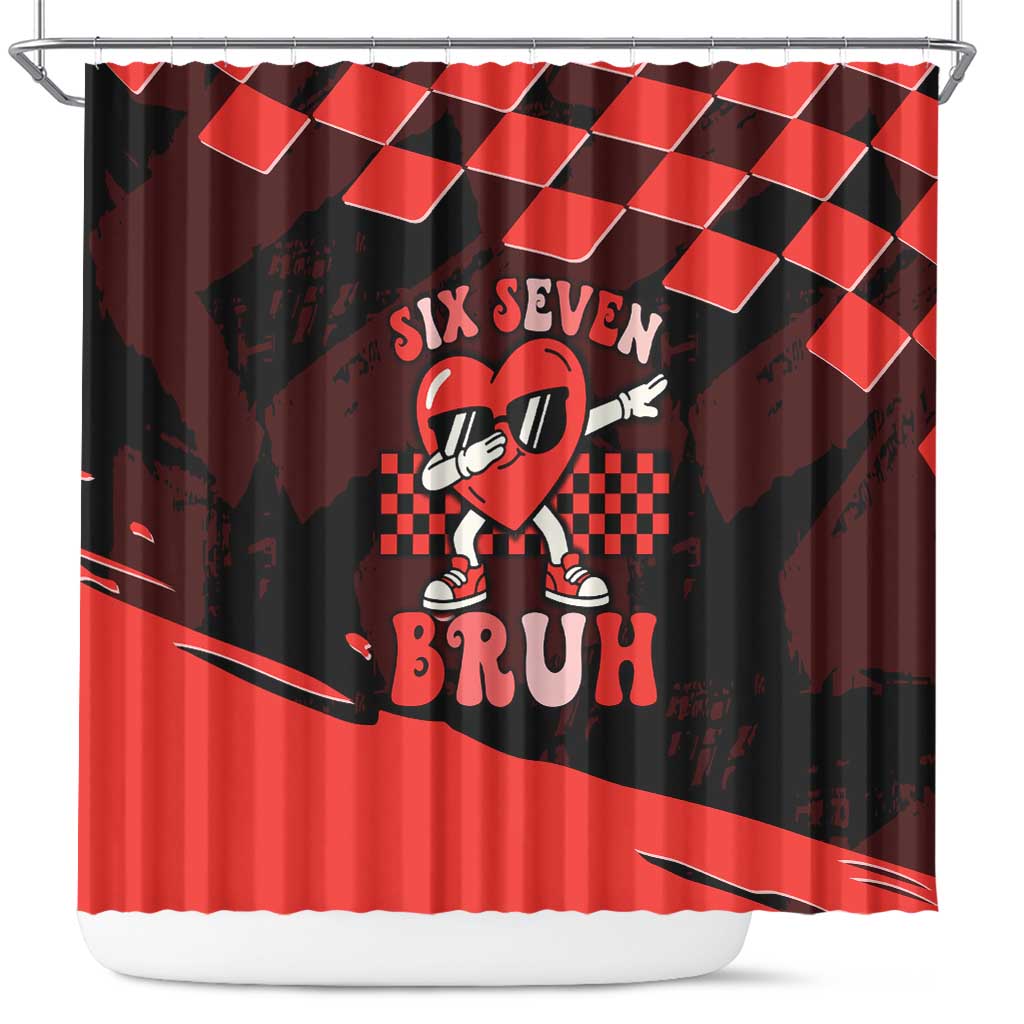 Six Seven Bruh Heart Shower Curtain 67 Meme Cool Valentine’s Day Character Dabbing