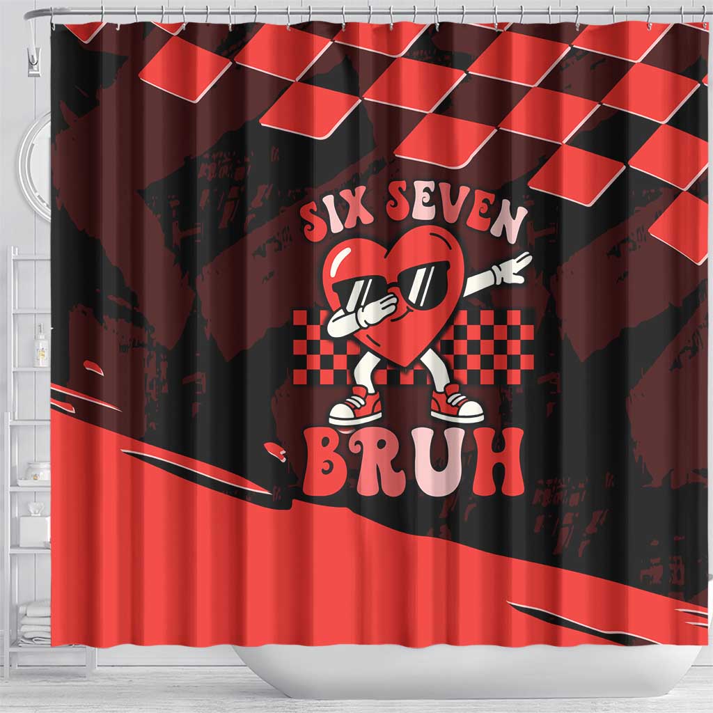 Six Seven Bruh Heart Shower Curtain 67 Meme Cool Valentine’s Day Character Dabbing