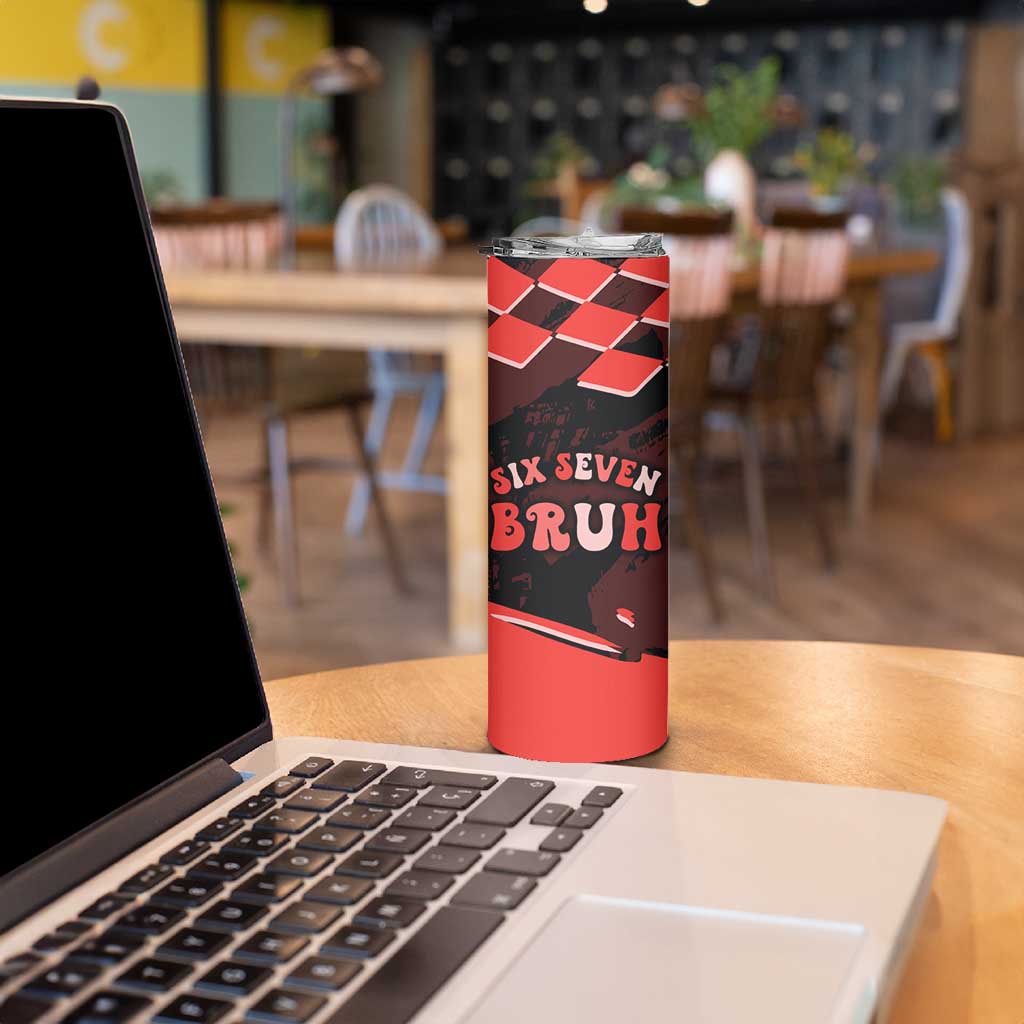 Six Seven Bruh Heart Skinny Tumbler 67 Meme Cool Valentine’s Day Character Dabbing