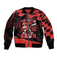 Six Seven Bruh Heart Sleeve Zip Bomber Jacket 67 Meme Cool Valentine’s Day Character Dabbing