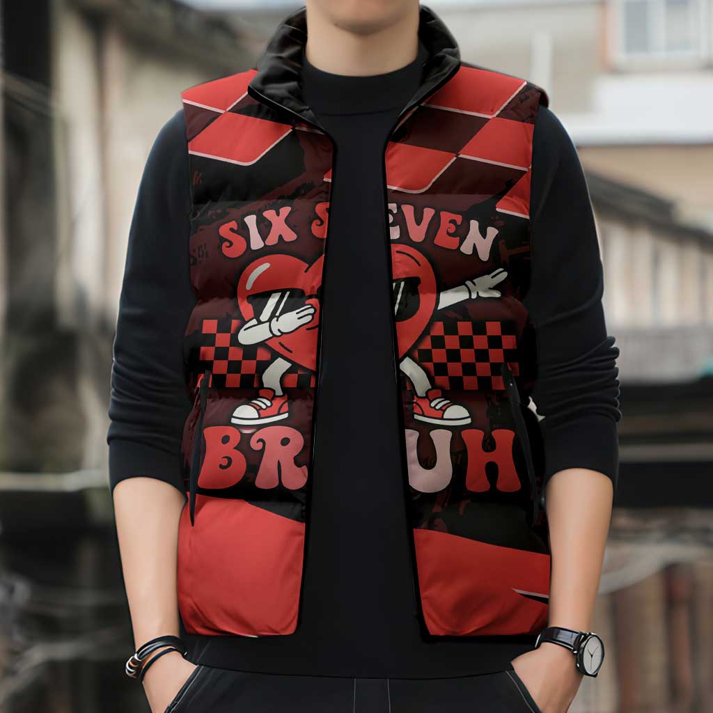 Six Seven Bruh Heart Sleeveless Puffer Jacket 67 Meme Cool Valentine’s Day Character Dabbing