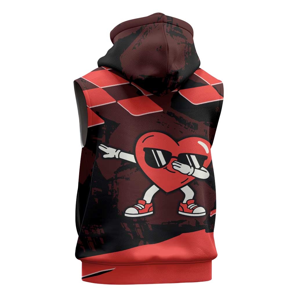 Six Seven Bruh Heart Sleeveless Zip Hoodie 67 Meme Cool Valentine’s Day Character Dabbing