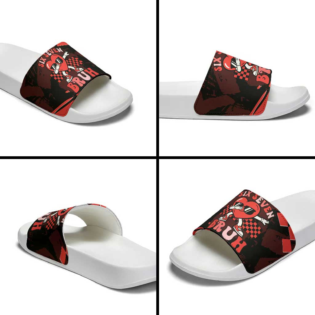 Six Seven Bruh Heart Slide Sandals 67 Meme Cool Valentine’s Day Character Dabbing