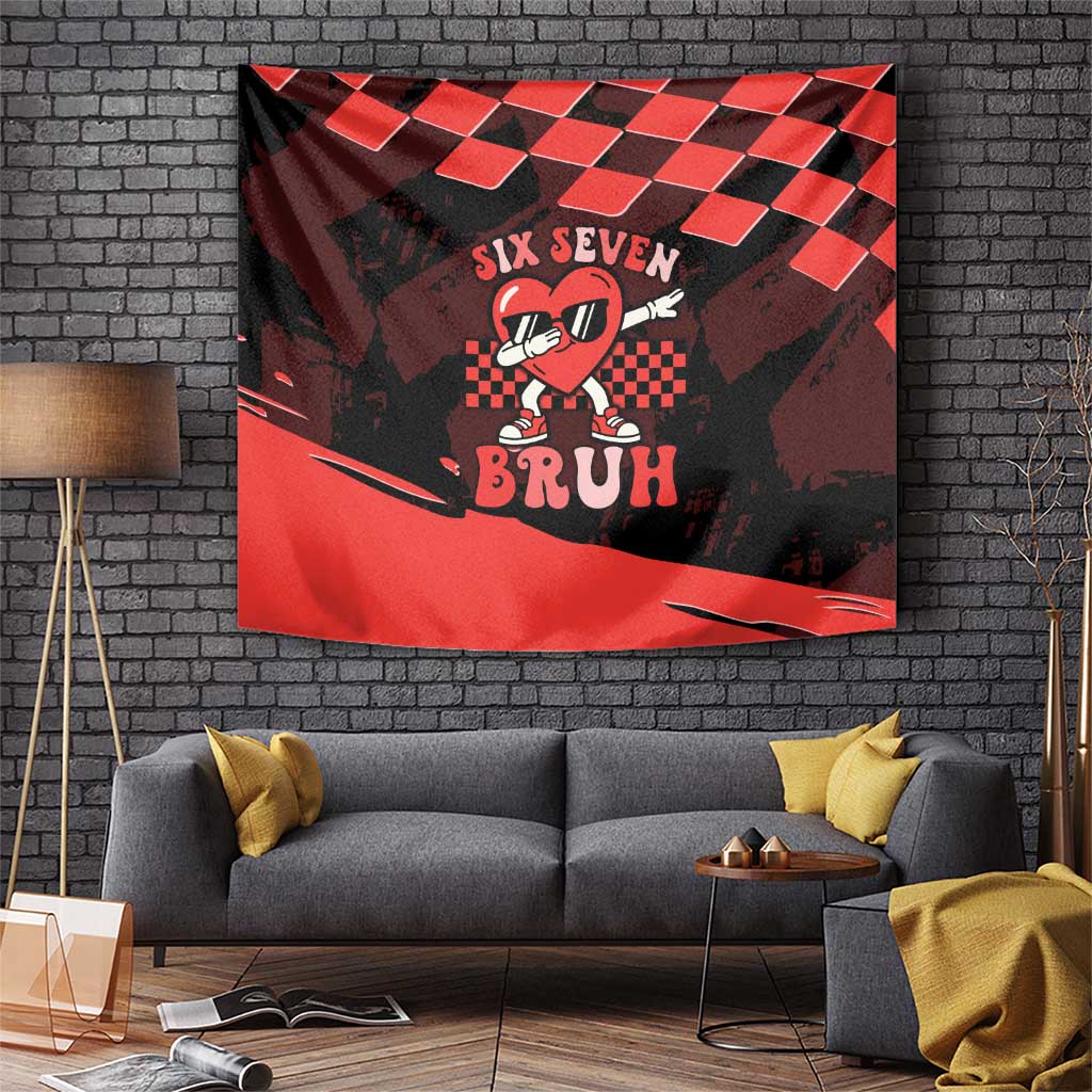 Six Seven Bruh Heart Tapestry 67 Meme Cool Valentine’s Day Character Dabbing