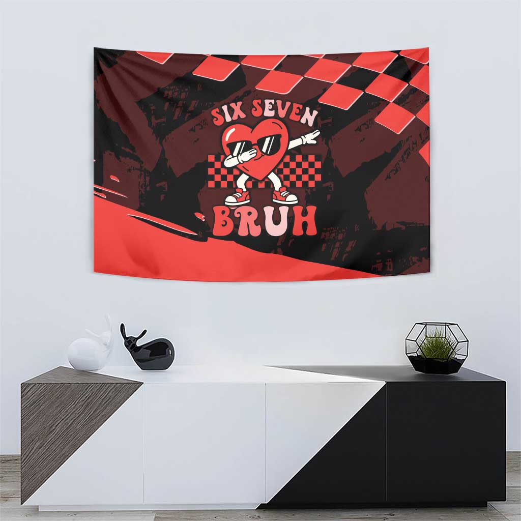 Six Seven Bruh Heart Tapestry 67 Meme Cool Valentine’s Day Character Dabbing