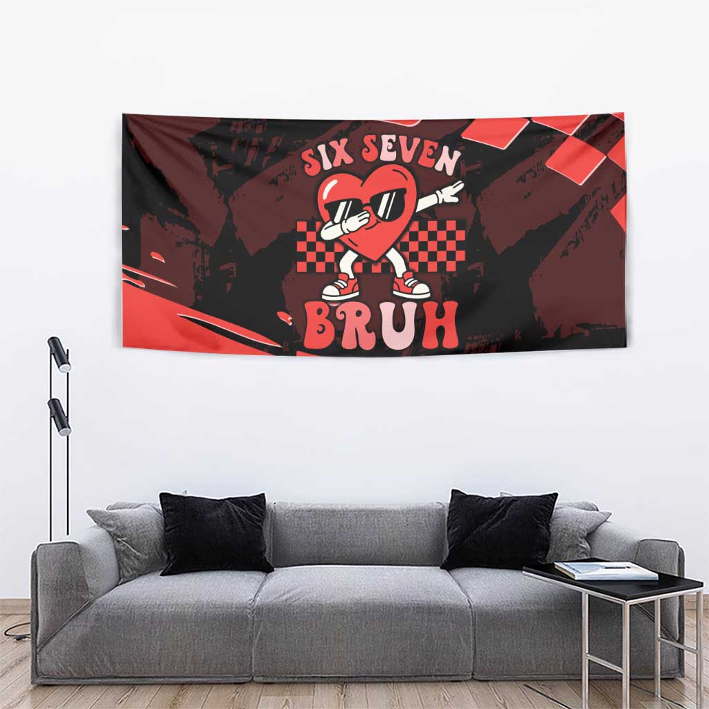 Six Seven Bruh Heart Tapestry 67 Meme Cool Valentine’s Day Character Dabbing