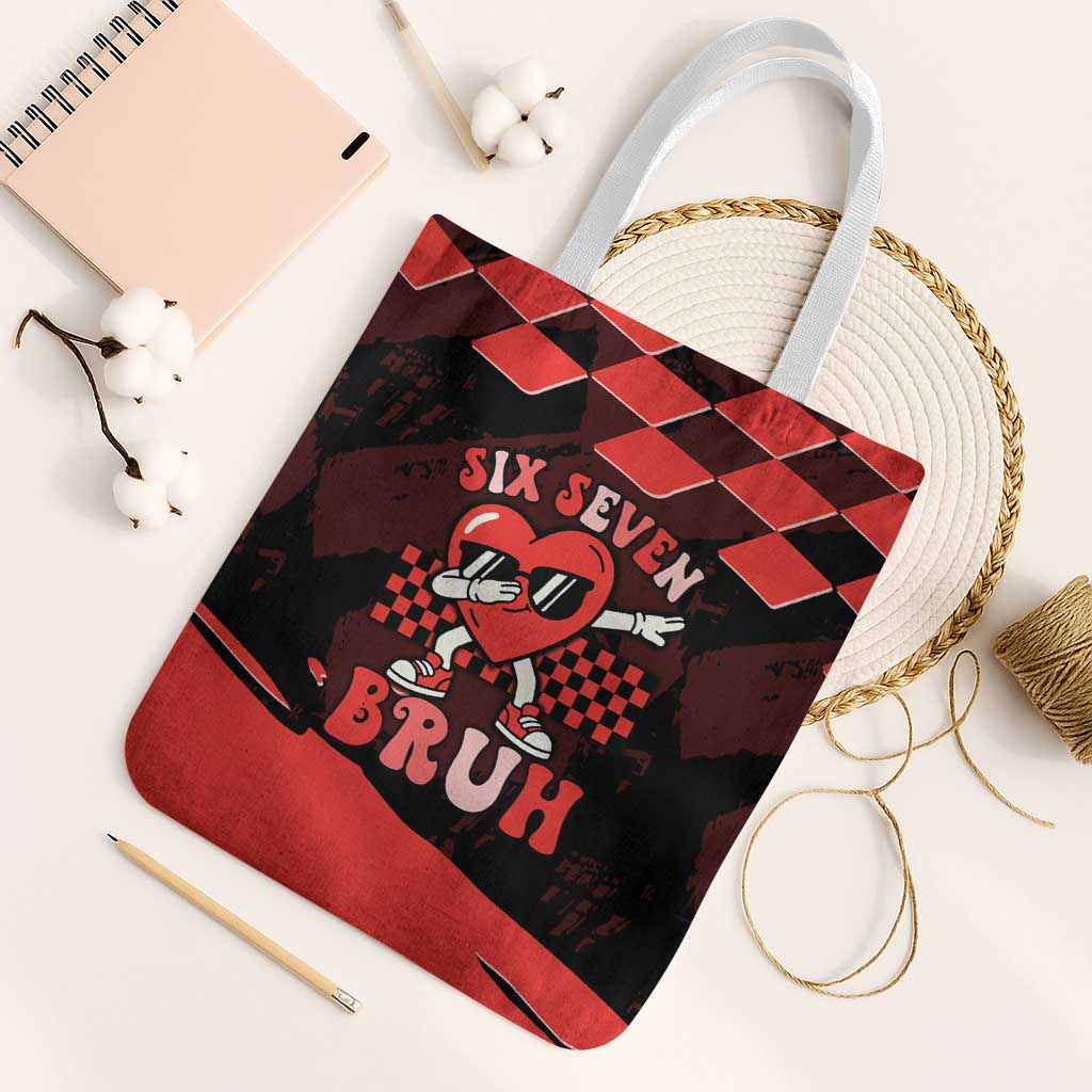Six Seven Bruh Heart Tote Bag 67 Meme Cool Valentine’s Day Character Dabbing