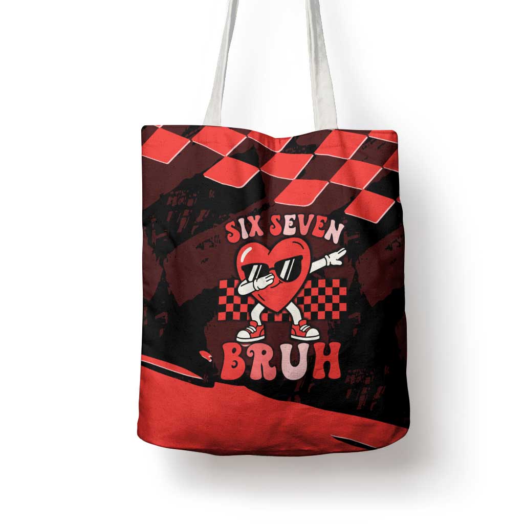 Six Seven Bruh Heart Tote Bag 67 Meme Cool Valentine’s Day Character Dabbing