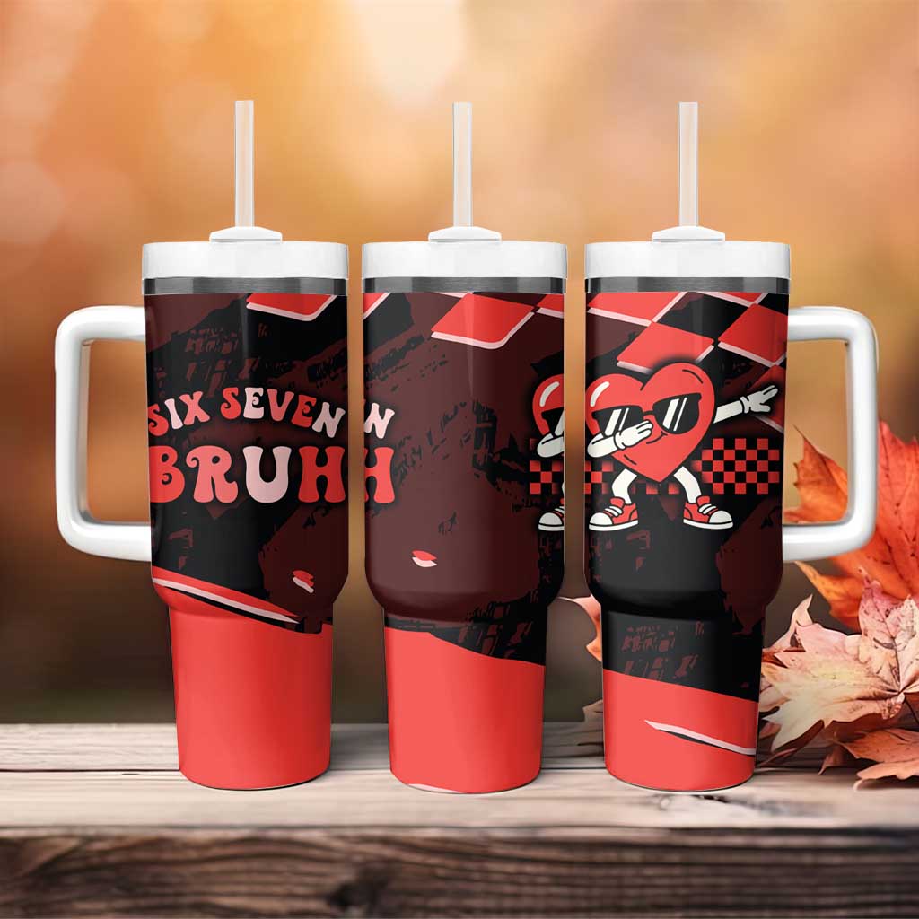 Six Seven Bruh Heart Tumbler With Handle 67 Meme Cool Valentine’s Day Character Dabbing