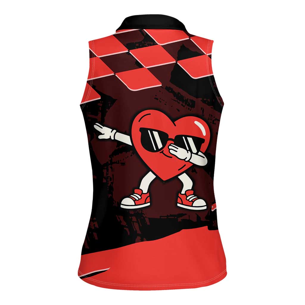 Six Seven Bruh Heart Women Sleeveless Polo Shirt 67 Meme Cool Valentine’s Day Character Dabbing