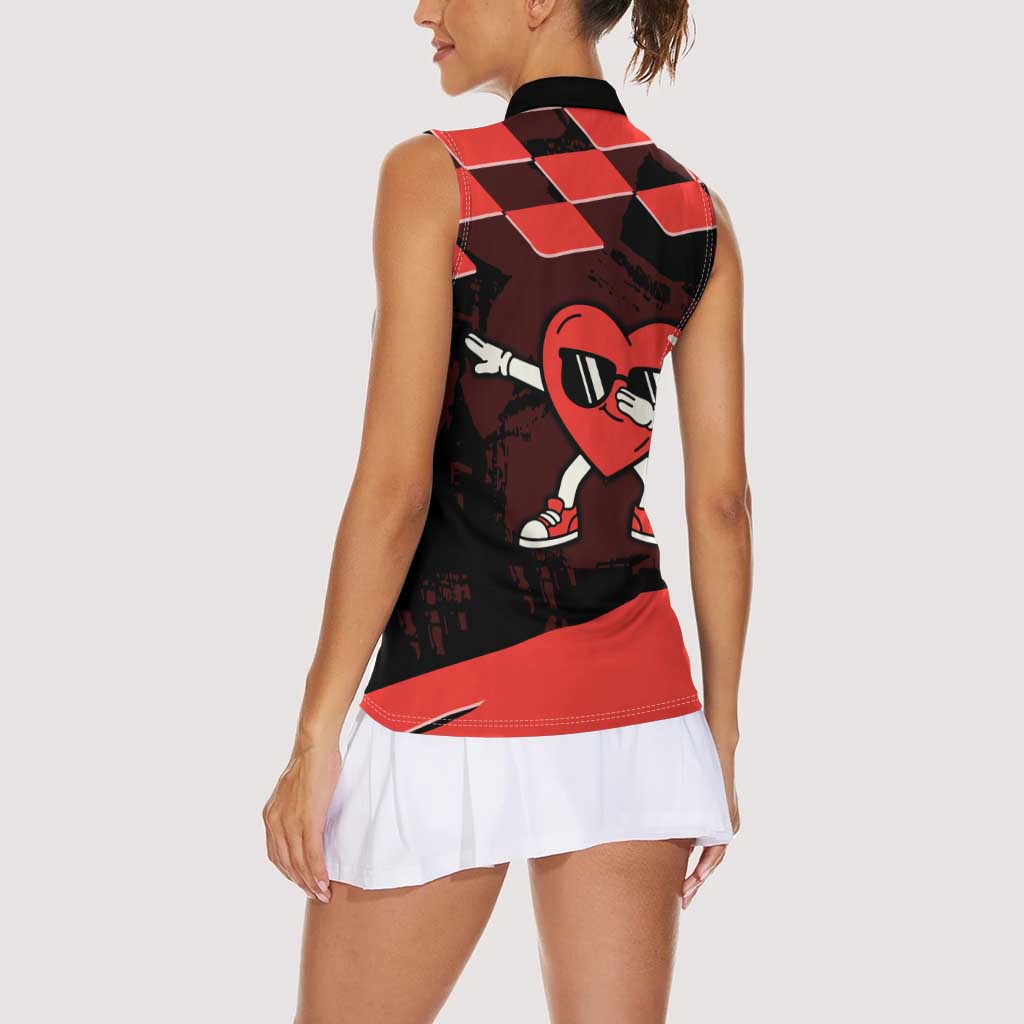 Six Seven Bruh Heart Women Sleeveless Polo Shirt 67 Meme Cool Valentine’s Day Character Dabbing