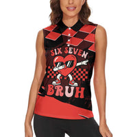 Six Seven Bruh Heart Women Sleeveless Polo Shirt 67 Meme Cool Valentine’s Day Character Dabbing
