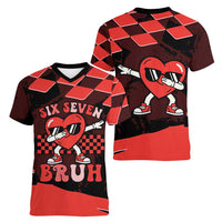 Six Seven Bruh Heart Women V-Neck T-Shirt 67 Meme Cool Valentine’s Day Character Dabbing