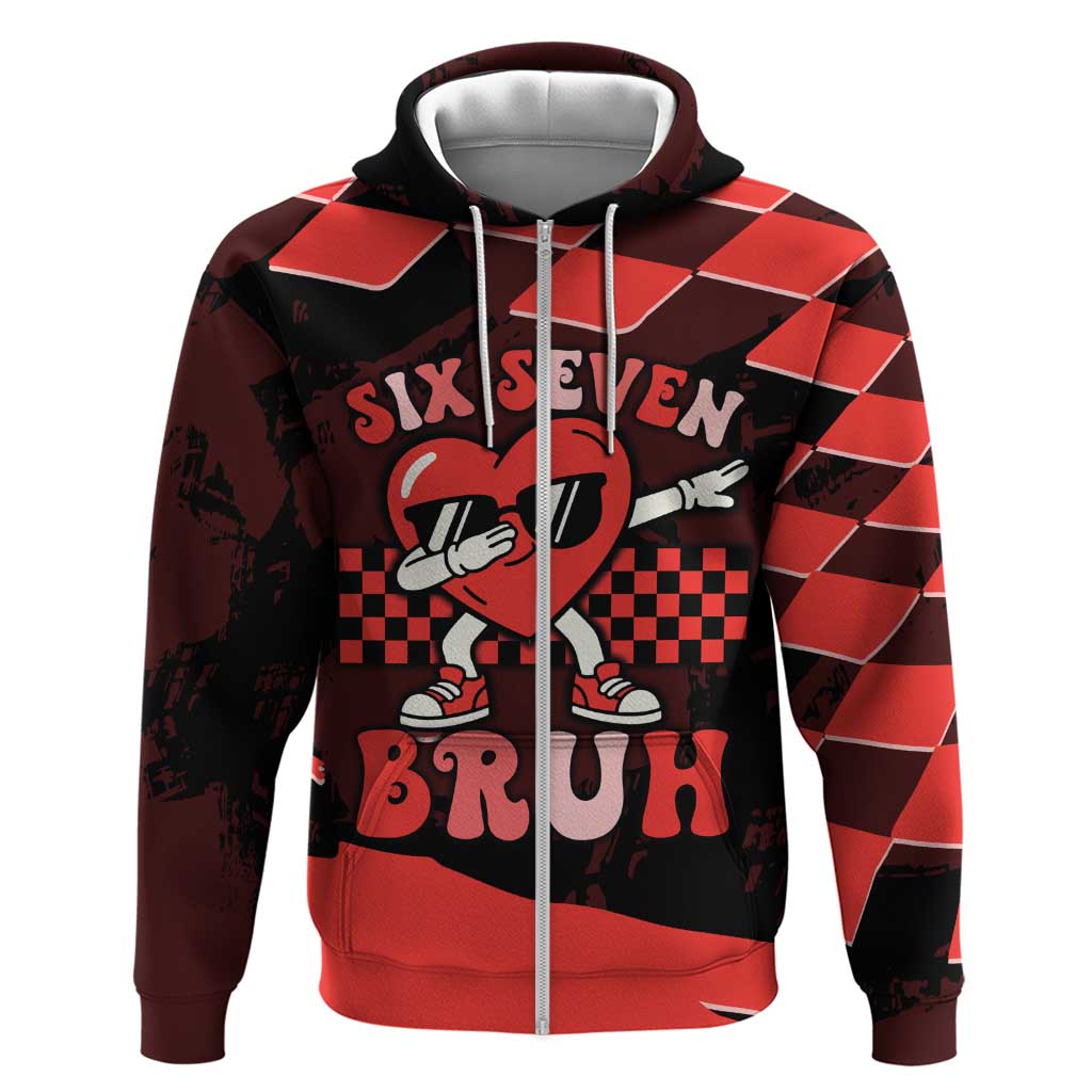Six Seven Bruh Heart Zip Hoodie 67 Meme Cool Valentine’s Day Character Dabbing