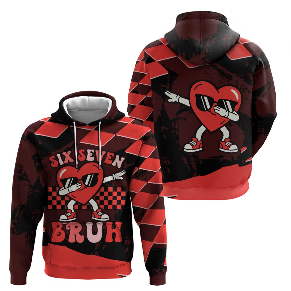 Six Seven Bruh Heart Zip Hoodie 67 Meme Cool Valentine’s Day Character Dabbing