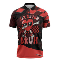 Six Seven Bruh Heart Zipper Polo Shirt 67 Meme Cool Valentine’s Day Character Dabbing