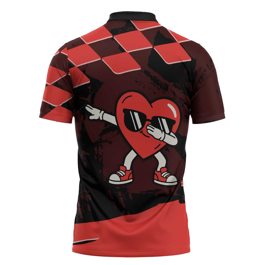 Six Seven Bruh Heart Zipper Polo Shirt 67 Meme Cool Valentine’s Day Character Dabbing