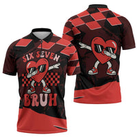 Six Seven Bruh Heart Zipper Polo Shirt 67 Meme Cool Valentine’s Day Character Dabbing