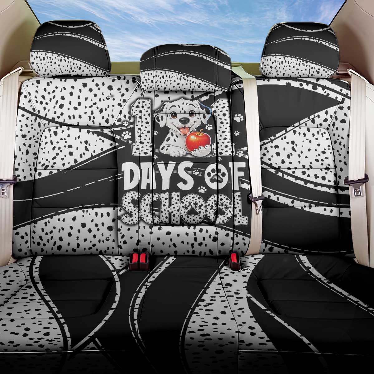 101 Days of School Dalmatian Back Car Seat Cover 100th Days Teacher Girl Boy - Spotted Mono Spiral