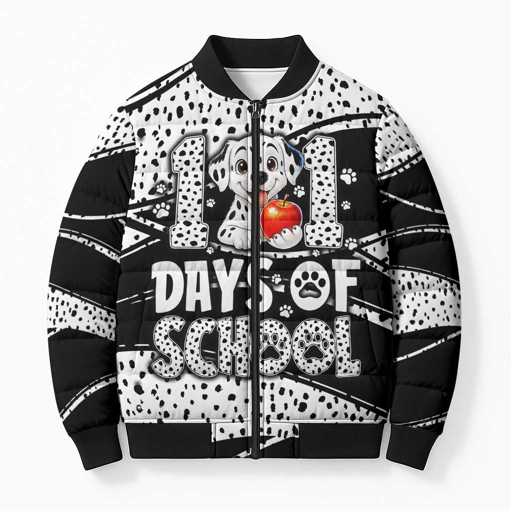 101 Days of School Dalmatian Bomber Puffer Jacket 100th Days Teacher Girl Boy - Spotted Mono Spiral