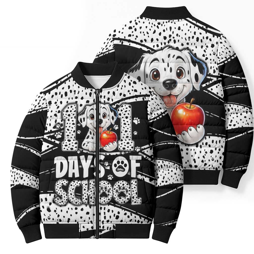 101 Days of School Dalmatian Bomber Puffer Jacket 100th Days Teacher Girl Boy - Spotted Mono Spiral