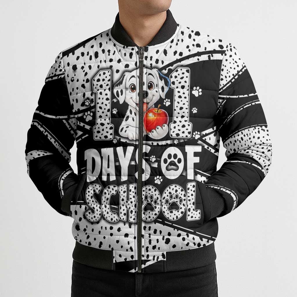101 Days of School Dalmatian Bomber Puffer Jacket 100th Days Teacher Girl Boy - Spotted Mono Spiral