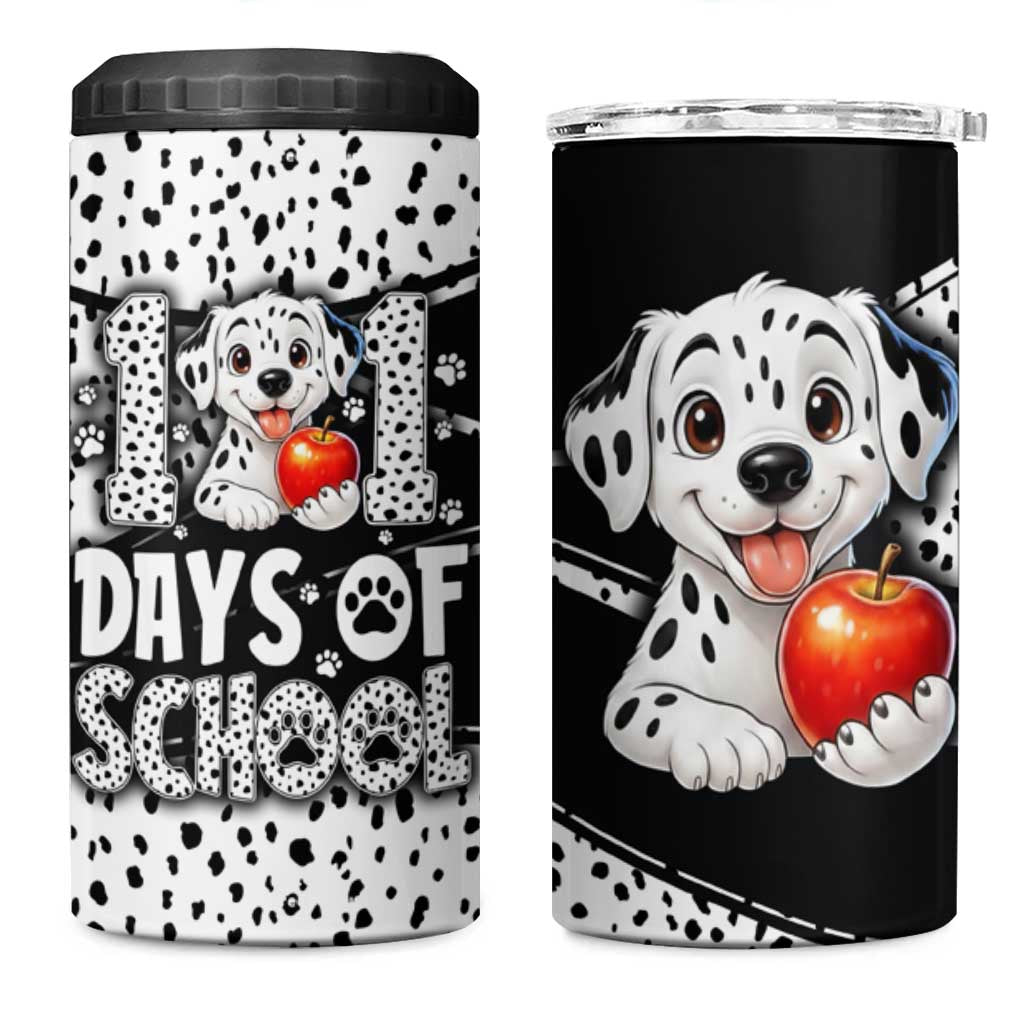 101 Days of School Dalmatian 4 in 1 Can Cooler Tumbler 100th Days Teacher Girl Boy - Spotted Mono Spiral