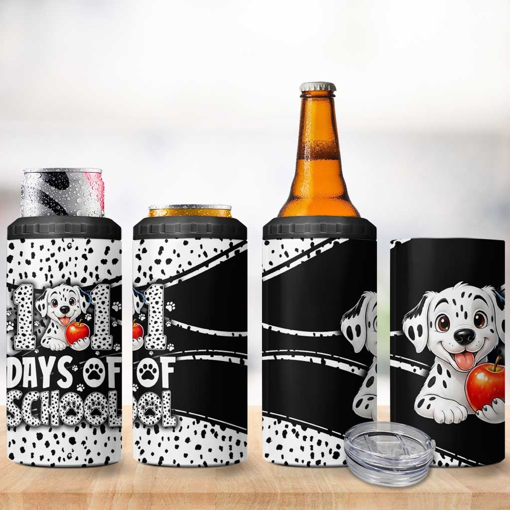 101 Days of School Dalmatian 4 in 1 Can Cooler Tumbler 100th Days Teacher Girl Boy - Spotted Mono Spiral