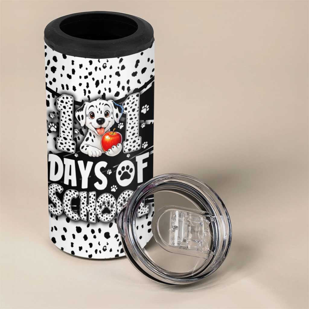 101 Days of School Dalmatian 4 in 1 Can Cooler Tumbler 100th Days Teacher Girl Boy - Spotted Mono Spiral