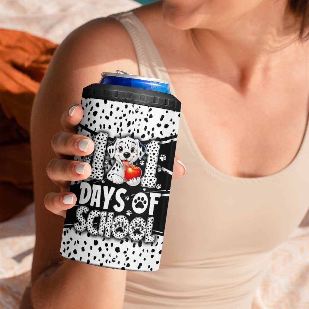 101 Days of School Dalmatian 4 in 1 Can Cooler Tumbler 100th Days Teacher Girl Boy - Spotted Mono Spiral