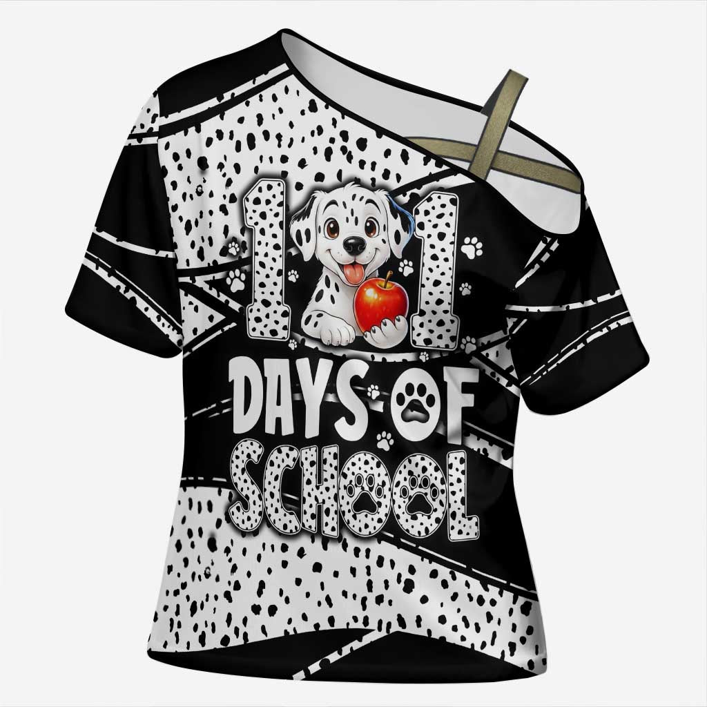 101 Days of School Dalmatian Cross Shoulder Shirt 100th Days Teacher Girl Boy - Spotted Mono Spiral