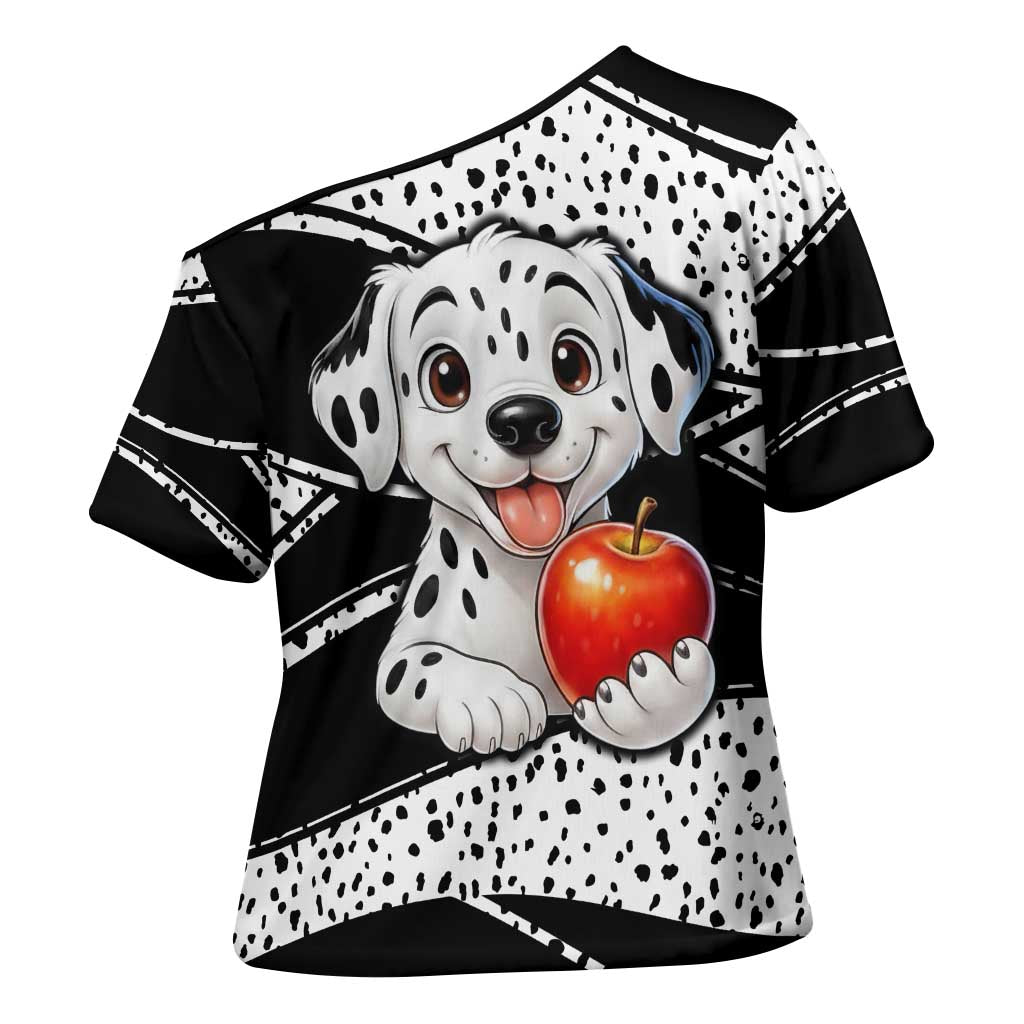101 Days of School Dalmatian Cross Shoulder Shirt 100th Days Teacher Girl Boy - Spotted Mono Spiral