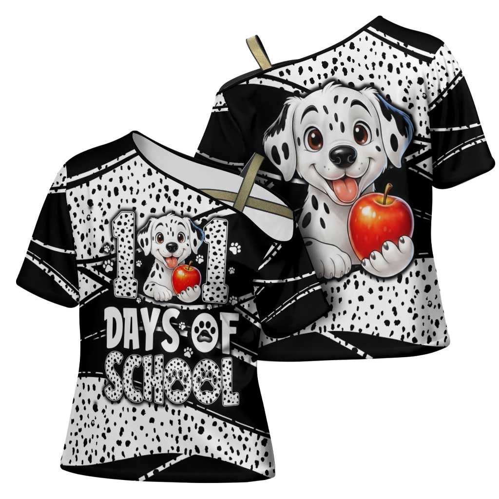 101 Days of School Dalmatian Cross Shoulder Shirt 100th Days Teacher Girl Boy - Spotted Mono Spiral
