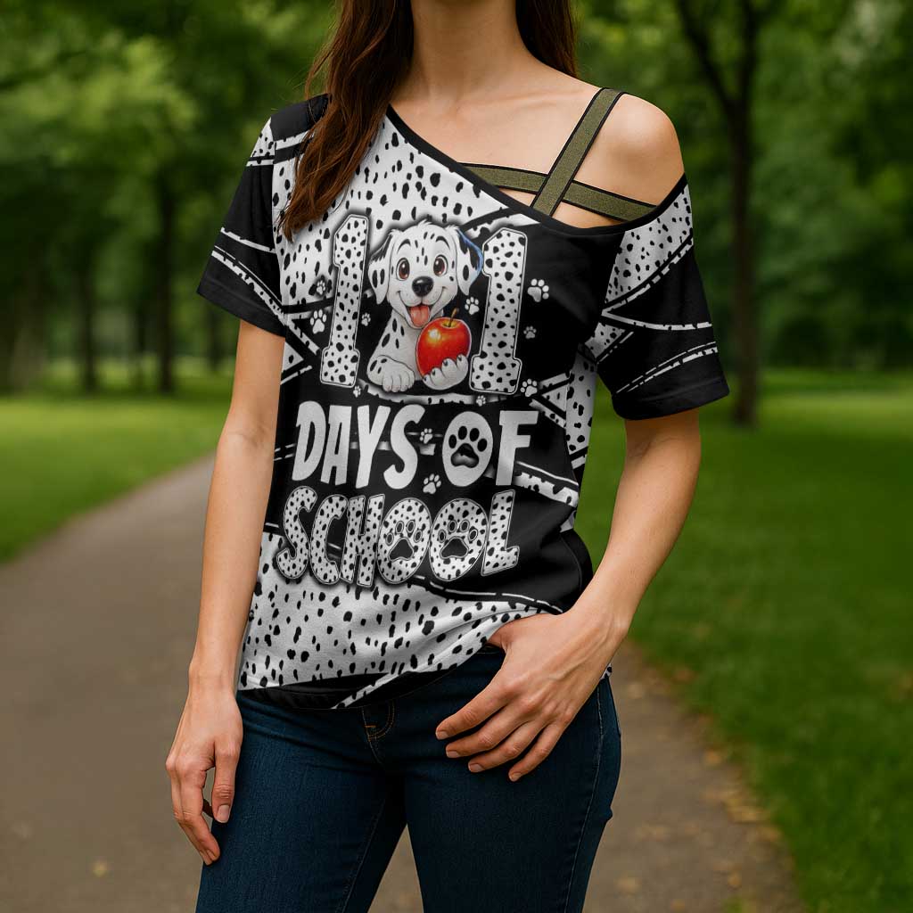 101 Days of School Dalmatian Cross Shoulder Shirt 100th Days Teacher Girl Boy - Spotted Mono Spiral