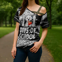 101 Days of School Dalmatian Cross Shoulder Shirt 100th Days Teacher Girl Boy - Spotted Mono Spiral