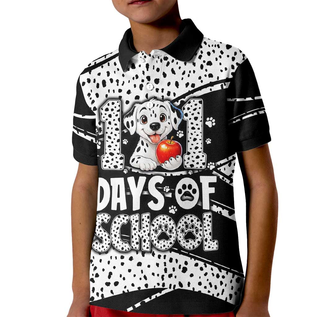 101 Days of School Dalmatian Kid Polo Shirt 100th Days Teacher Girl Boy - Spotted Mono Spiral