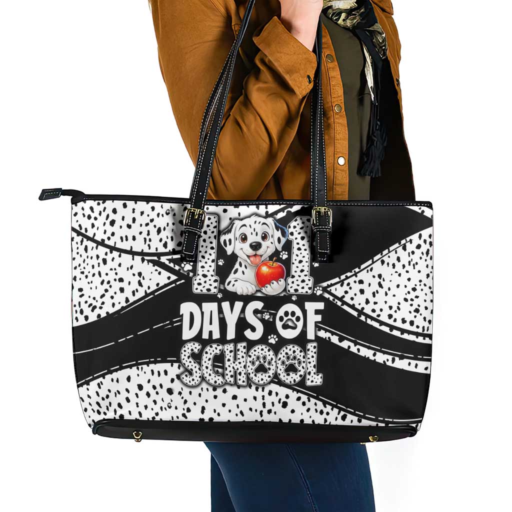 101 Days of School Dalmatian Leather Tote Bag 100th Days Teacher Girl Boy - Spotted Mono Spiral