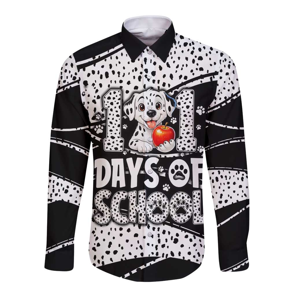 101 Days of School Dalmatian Long Sleeve Button Shirt 100th Days Teacher Girl Boy - Spotted Mono Spiral