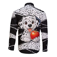 101 Days of School Dalmatian Long Sleeve Button Shirt 100th Days Teacher Girl Boy - Spotted Mono Spiral