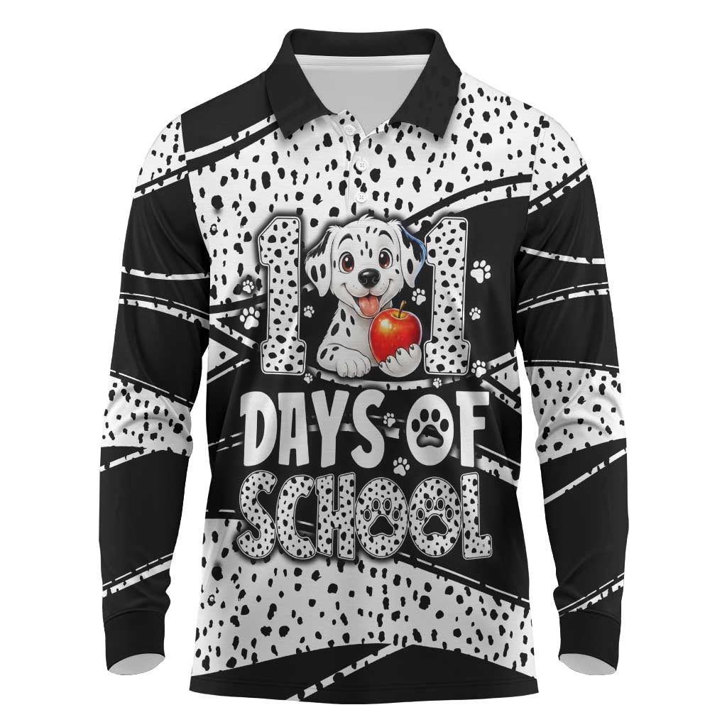 101 Days of School Dalmatian Long Sleeve Polo Shirt 100th Days Teacher Girl Boy - Spotted Mono Spiral