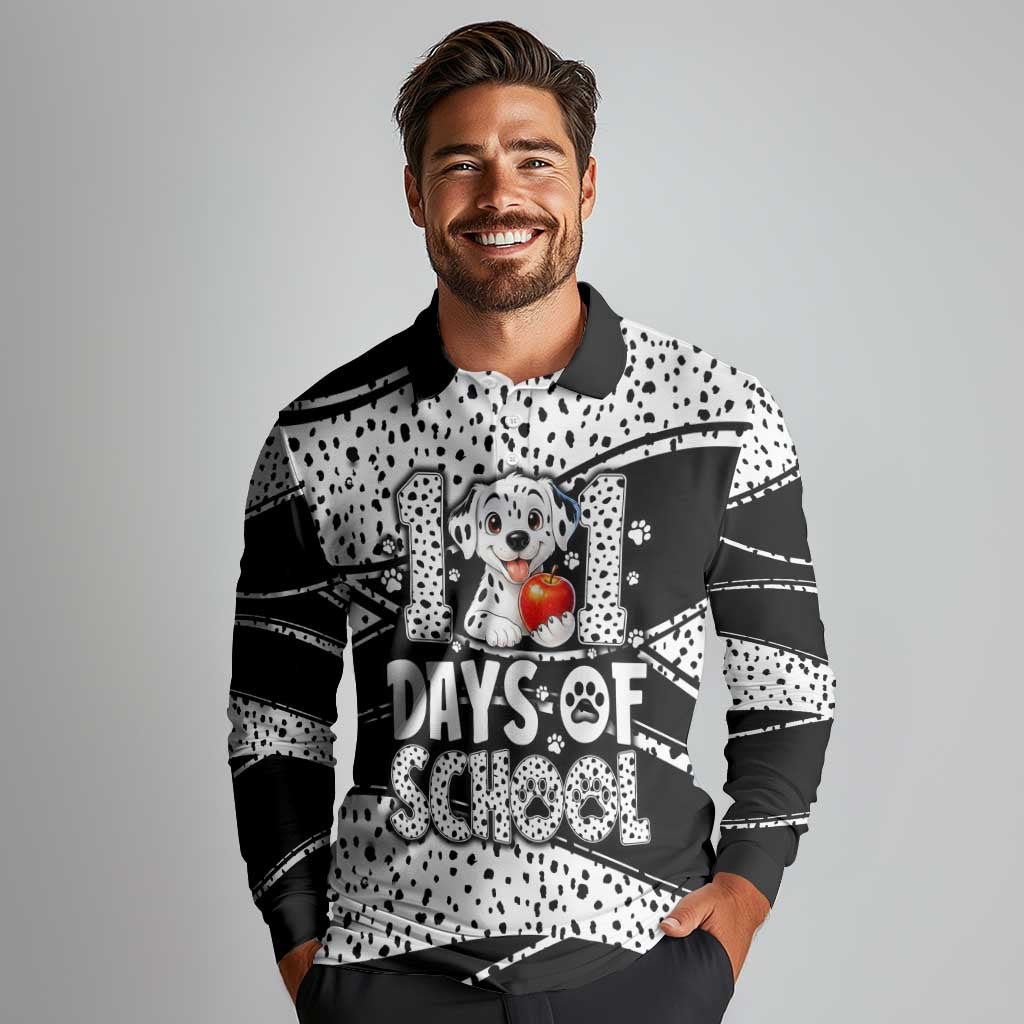 101 Days of School Dalmatian Long Sleeve Polo Shirt 100th Days Teacher Girl Boy - Spotted Mono Spiral