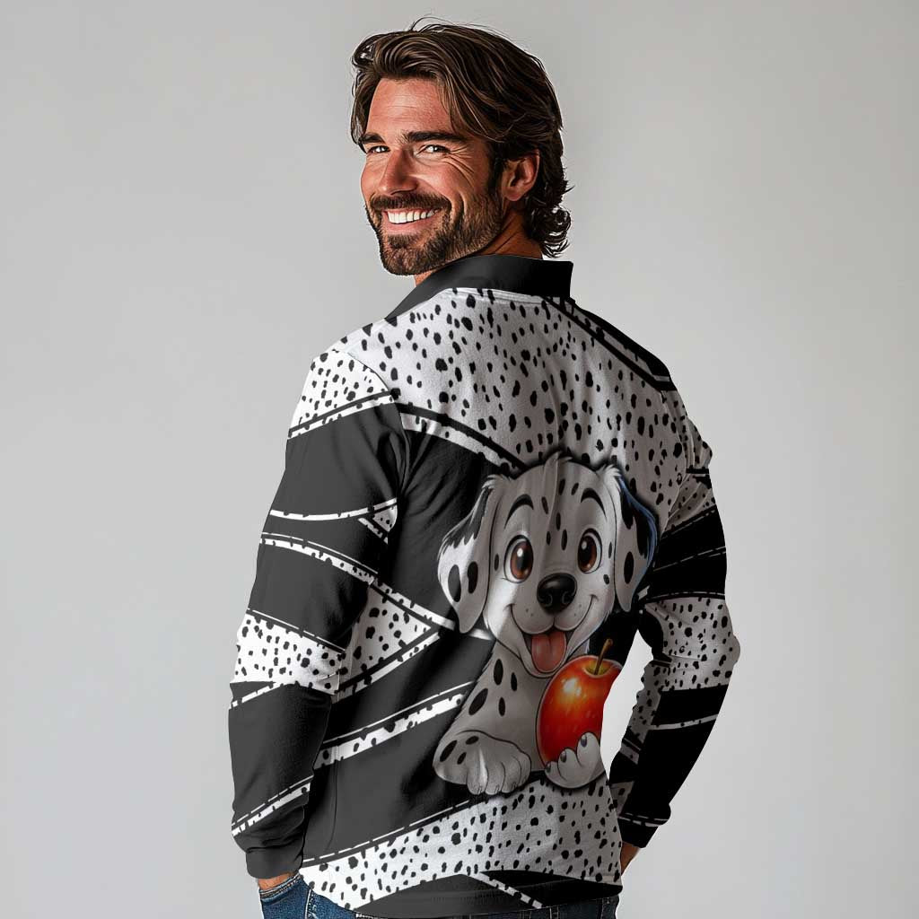 101 Days of School Dalmatian Long Sleeve Polo Shirt 100th Days Teacher Girl Boy - Spotted Mono Spiral
