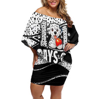 101 Days of School Dalmatian Off Shoulder Short Dress 100th Days Teacher Girl Boy - Spotted Mono Spiral