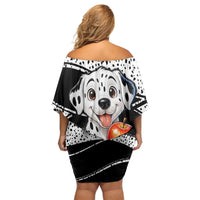 101 Days of School Dalmatian Off Shoulder Short Dress 100th Days Teacher Girl Boy - Spotted Mono Spiral