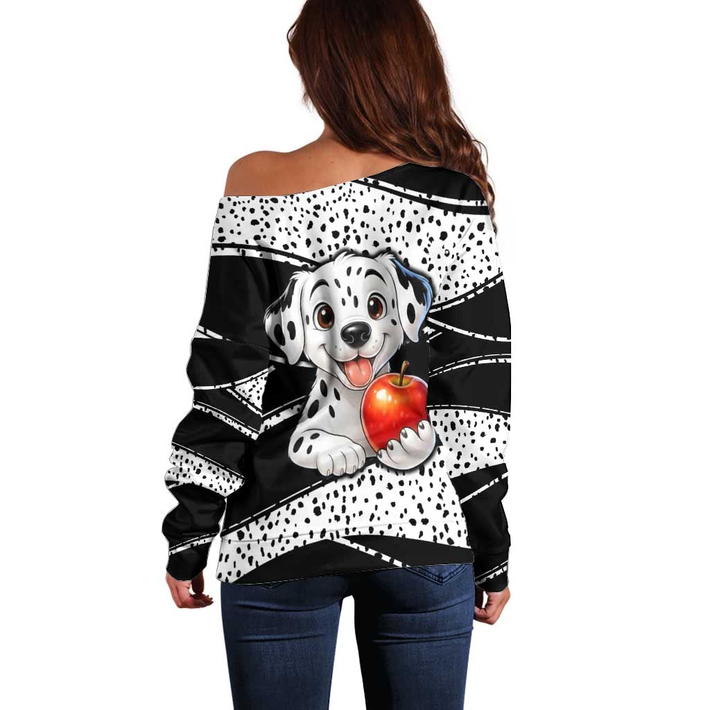 101 Days of School Dalmatian Off Shoulder Sweater 100th Days Teacher Girl Boy - Spotted Mono Spiral