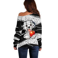 101 Days of School Dalmatian Off Shoulder Sweater 100th Days Teacher Girl Boy - Spotted Mono Spiral