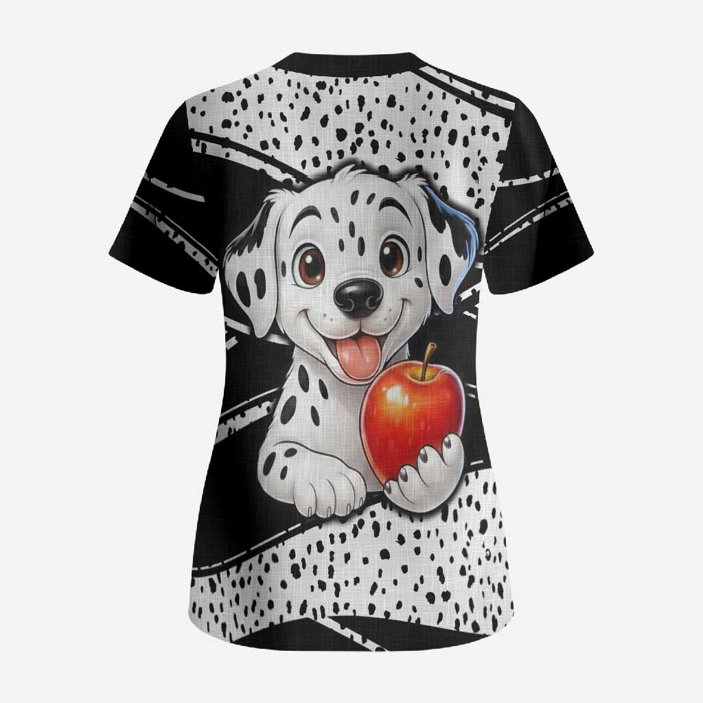 101 Days of School Dalmatian Scrub Top 100th Days Teacher Girl Boy - Spotted Mono Spiral