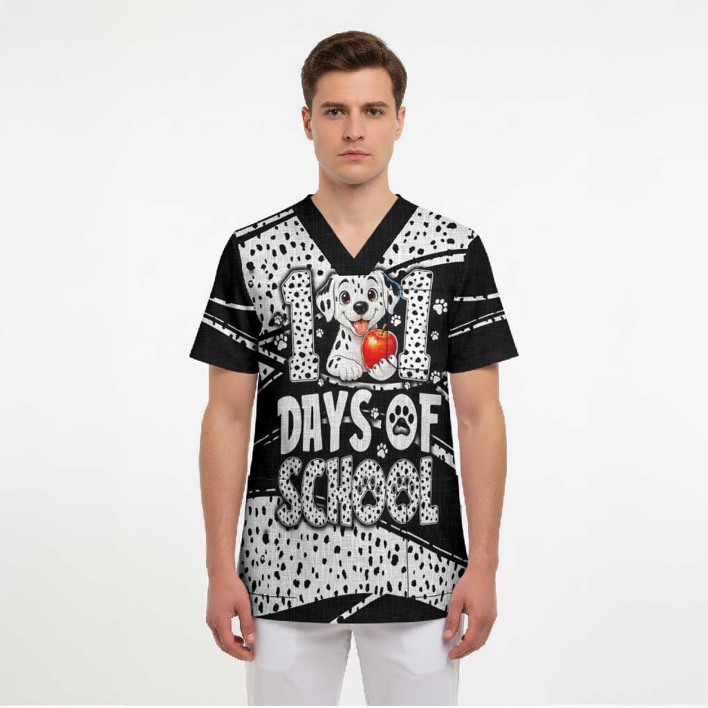 101 Days of School Dalmatian Scrub Top 100th Days Teacher Girl Boy - Spotted Mono Spiral