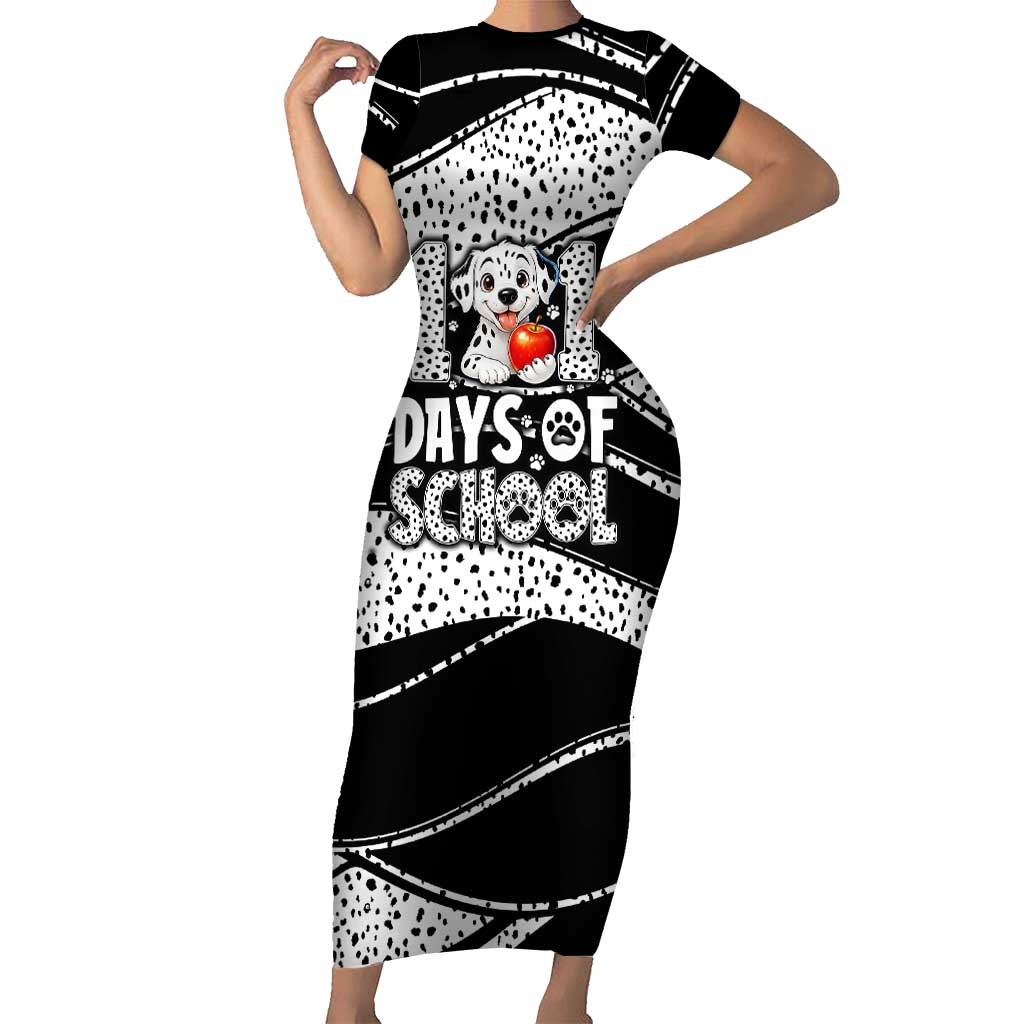 101 Days of School Dalmatian Short Sleeve Bodycon Dress 100th Days Teacher Girl Boy - Spotted Mono Spiral
