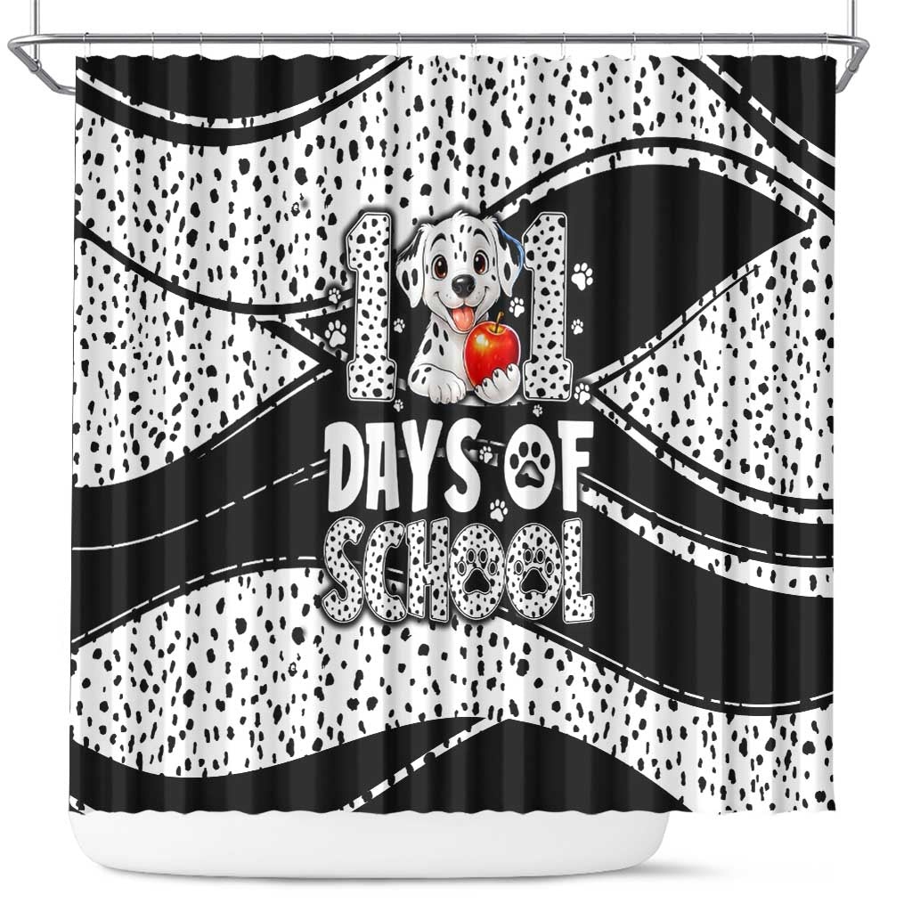 101 Days of School Dalmatian Shower Curtain 100th Days Teacher Girl Boy - Spotted Mono Spiral
